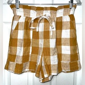 Who What Wear Paperbag Shorts Linen Blend Golden Yellow Gingham High Rise XS